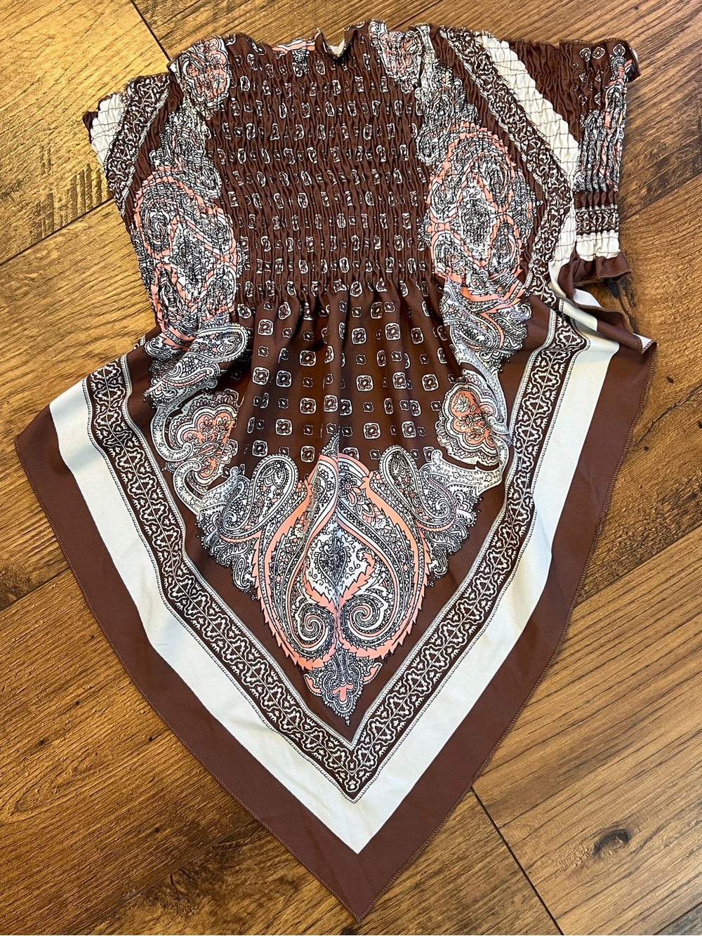 SHEIN Brown Paisley Smocked Bandana Cami with Cream Accents